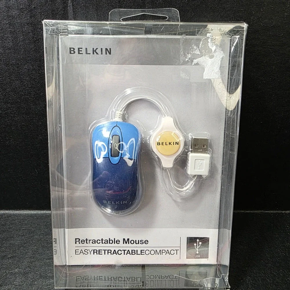 Belkin Retractable Mouse Travel Size Mini Blue F5L016-USB-BLU Box Damage NEW